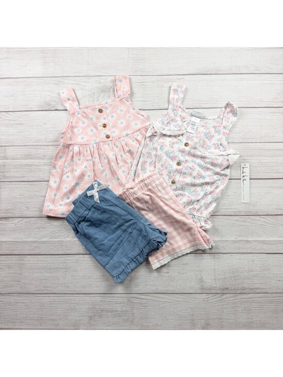 Nicole Miller Other - Nicole Miller Girls 2 Pack Outfits Floral Gingham Tops Shorts Set NWT 6X